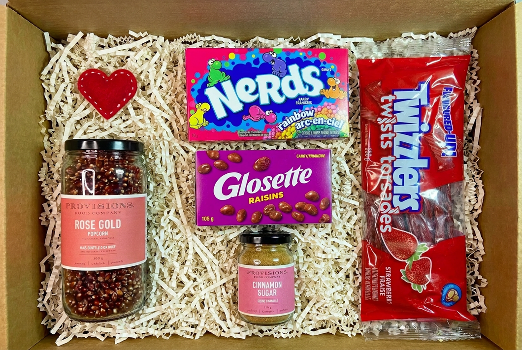 Cozy Movie Night Gift Box with warm-white frizzle