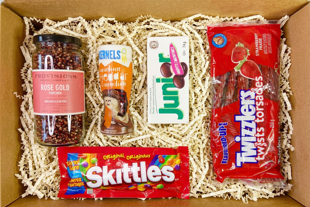 Movie Night Gift box with warm off-white frizzle